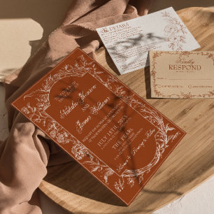 Convite Elegante Laranja Queimado Floral Boho Terracota Ca
