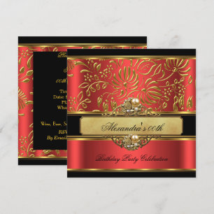 Convite Elegante Laranja Queimado Vermelho Dourado Damasco