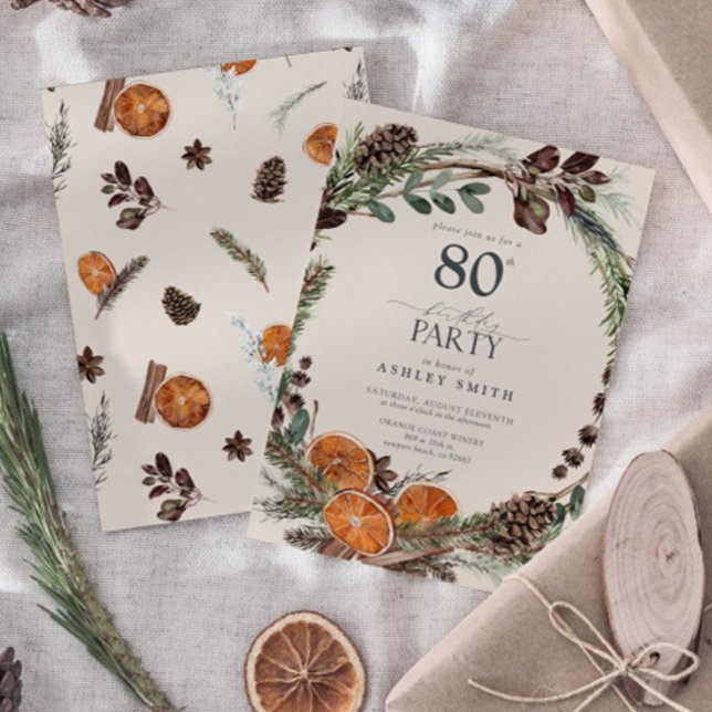 Convite Elegante Laranja Russo Caligrafia 80 Birthday (Birthday Party Invitation!)