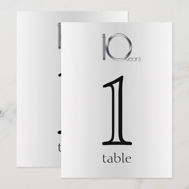 Convite Elegante Lata Número da Mesa do 10º Aniversário (Frente/Verso)