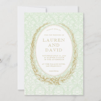 Convite Elegante Laurel Wreath | Damasco Verde