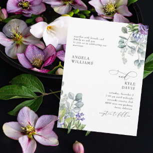 Convite Elegante Lavanda Botânica Casamento Branco