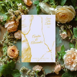 Convite Elegante Lavanda e Mármore Dourado Salve a Data