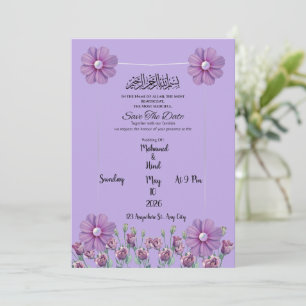 Convite Elegante Lavanda Roxa Floral Pérola Salve A Data