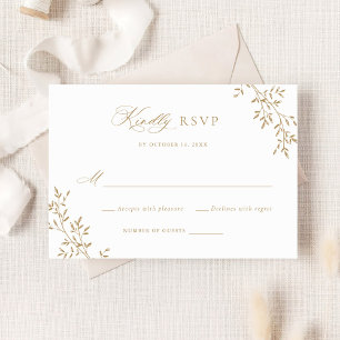 Convite Elegante Leafy Dourada Laurel Botanical Wedding RS