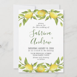 Convite Elegante Lemons Watercolor Casamento Verde