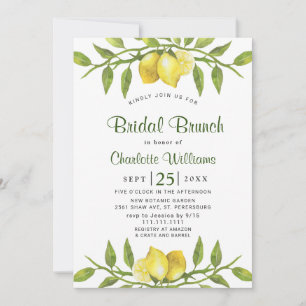Convite Elegante Lemons Watercolor Greenery BRIDAL BRUNCH