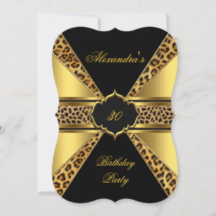 Convite Elegante Leopardo Preto Dourado Festa de Aniversár