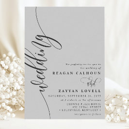 Convite Elegante Letra de Caligrafia Cinza Suave Casamento