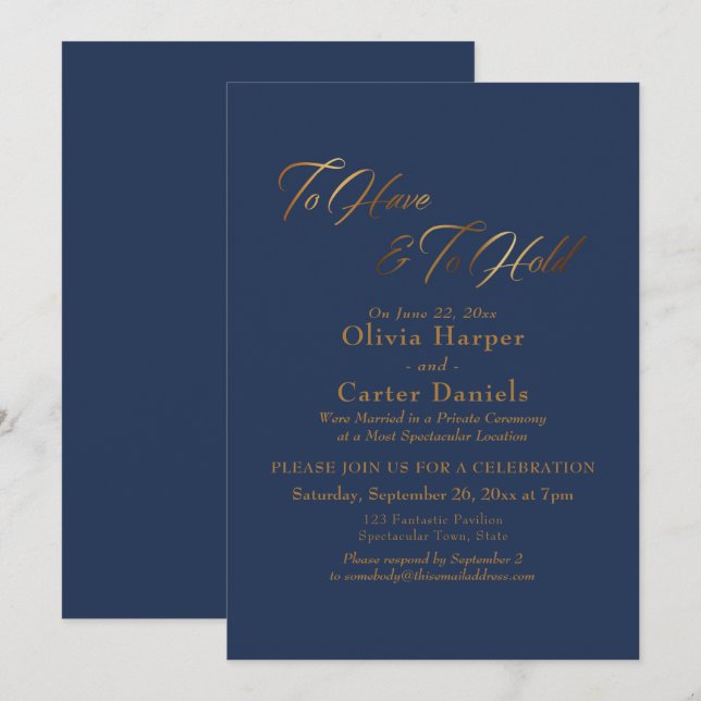 Convite Elegante Letra Dourada Para Ter E Conservar sobre  (Frente/Verso)