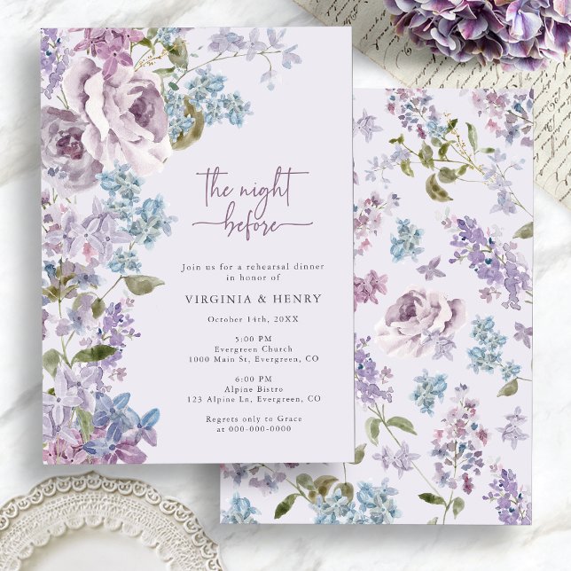 Convite Elegante Lilac Na Noite Antes Do Janto De Ensaio (Elegant Purple Lilac The Night Before Rehearsal Dinner Invitation by Painted Paperie
)