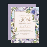 Convite Elegante Lilac Purple Floral aniversário de 30 ano<br><div class="desc">Convite de festas de cor de água botânica,  floral e púrpura,  bonito e elegante,  num fundo creme/branco.</div>