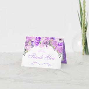 Convite Elegante Lilac Purple Floral Quinceanera Obrigado