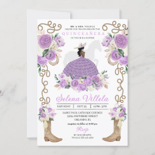 Convite Elegante Lilac Rustic Western Princess Quinceañera