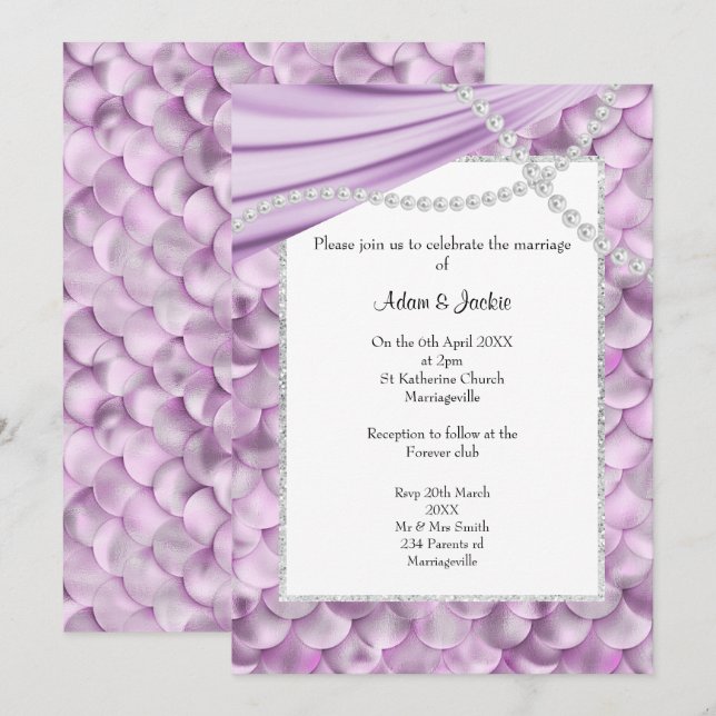CONVITE ELEGANTE LILAC SATIN MERMAID CASAMENTO INSPIRADO (Frente/Verso)