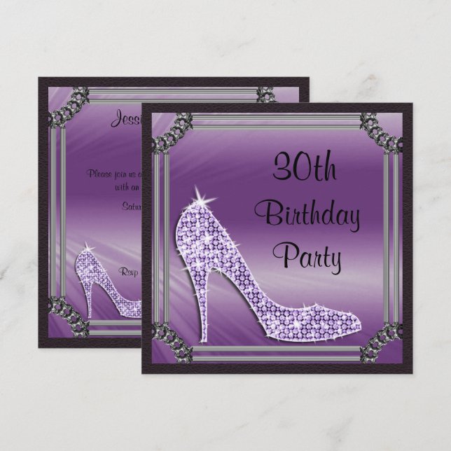 Convite Elegante Lilac Stiletto Emoldurado em Prata para A (Frente/Verso)