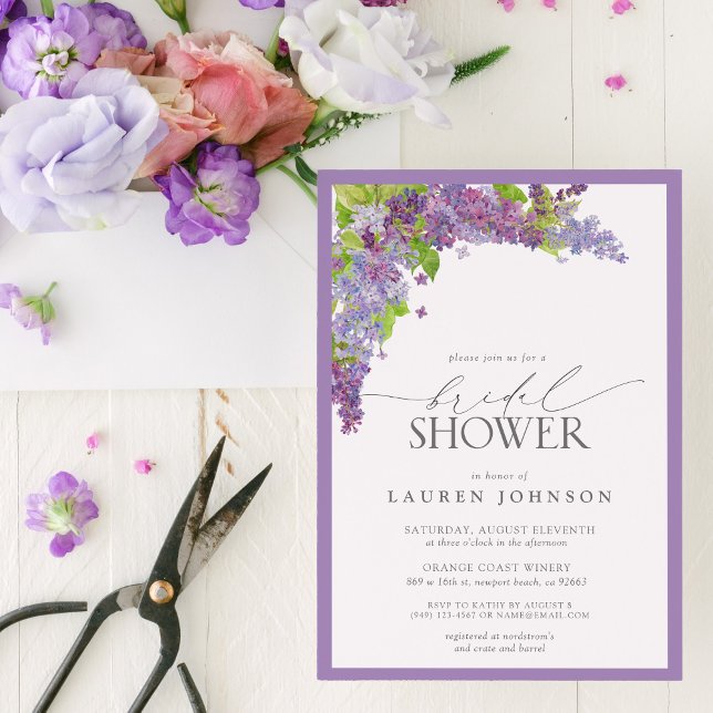 Convite Elegante Lilac Watercolor Chá de panela Floral (Bridal Shower Invitation!)