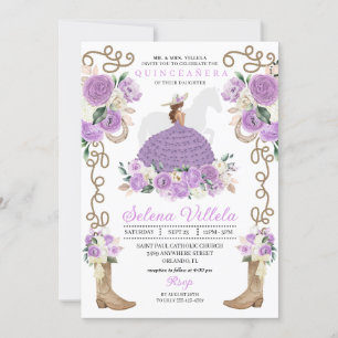 Convite Elegante Lilac Western Charro Princess Quinceañera
