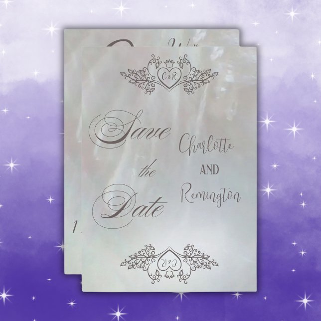 Convite Elegante Lilás/Cinza Nácar Save the Date  (Criador carregado)