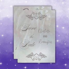 Convite Elegante Lilás/Cinza Nacarado Save the Date