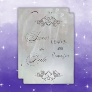 Convite Elegante Lilás/Cinza Nacarado Save the Date