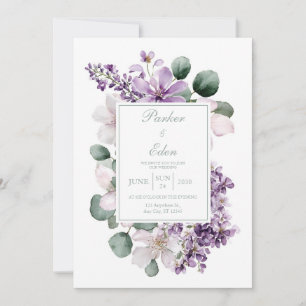 Convite Elegante Lilás Lavanda Eucalipto Aquarela
