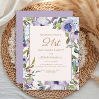 Elegante Lilás Roxo Floral Verdura Aniversário de