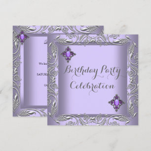 Convite Elegante Lilás Roxo Prata Joia Aniversário Festa 2