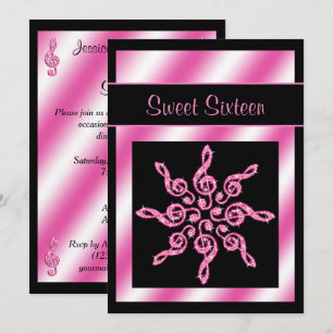 Convite Elegante, lindo círculo de música cor-de-rosa Swee