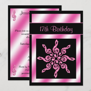 Convite Elegante, lindo círculo rosa de música Aniversário