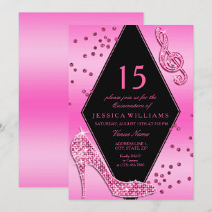 Convite Elegante Lindo Glitzy Rosa Quinceañera