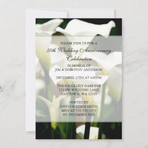 Convite Elegante Lírio Calla Branco 50º Aniversário de Cas