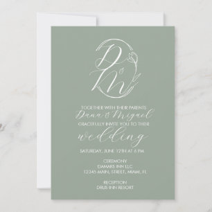 Convite Elegante Logotipo Floral Delicado de Casamento Mon