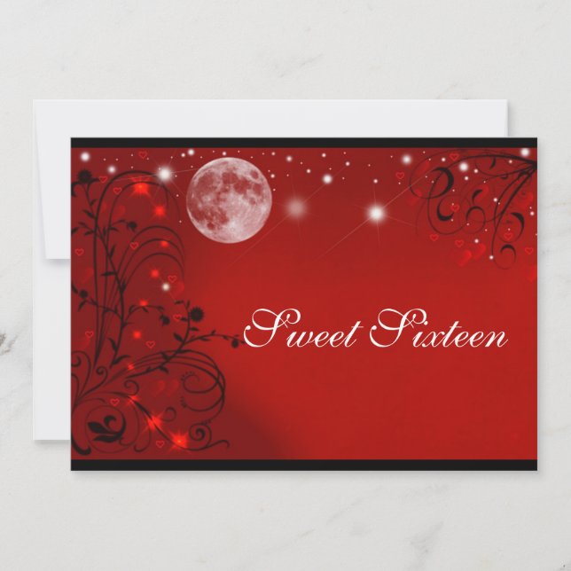 Convite Elegante Lua Cheia Vermelho Preto Branco, Sweet Si (Frente)