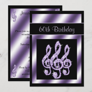 Convite Elegante, Luscious Lilac Treble Clefs 60th Birthda