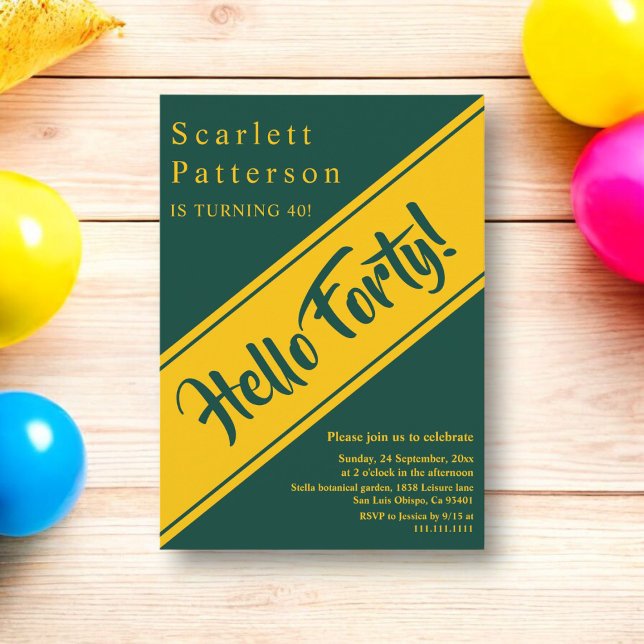 Convite Elegante Luxo, aniversário de 40 anos Chic Verde E (Criador carregado)
