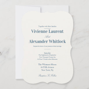 Convite Elegante Luxo Azul Minimalista Casamento Atemporal