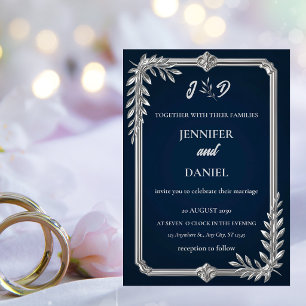 Convite Elegante Luxo Casamento Azul Marinho e Prata