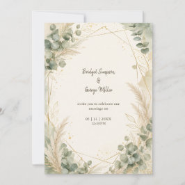 Convite Elegante Luxo de Casamento de Pampas de Eucalipto