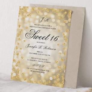 Convite Elegante Luxo Luzes Douradas Brilho Sweet 16 