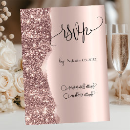 Convite Elegante Luxo Rosa Dourado Brilho RSVP