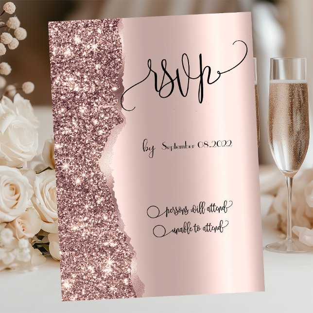 Convite Elegante Luxo Rosa Dourado Brilho RSVP (Criador carregado)