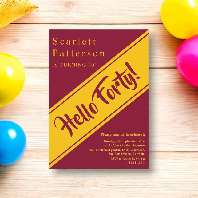 Convite Elegante Luxúria Borgonha E aniversário de 40 anos (Criador carregado)