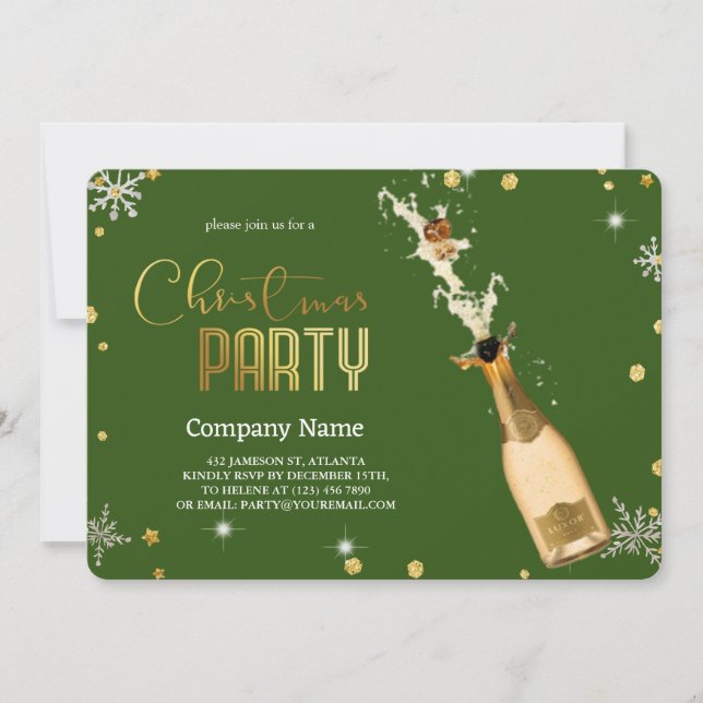 Convite Elegante Magnífico Natal Luxo Champanhe (Frente)