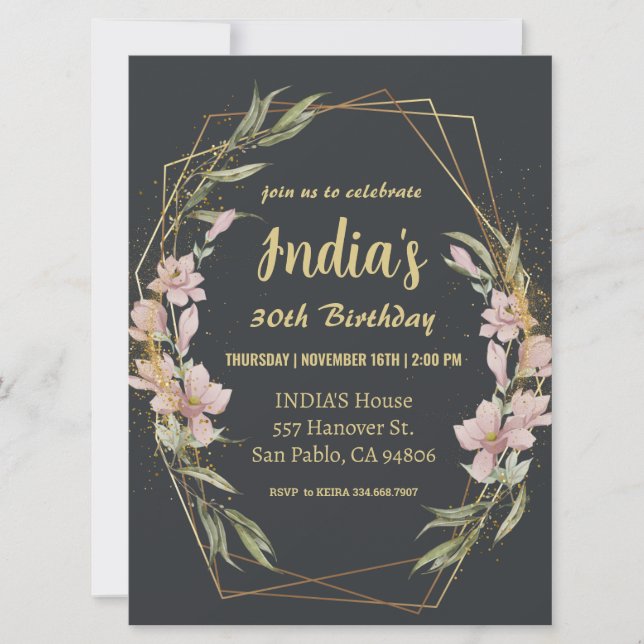 Convite Elegante Magnolia aniversário de 30 anos (Frente)