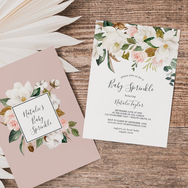 Convite Elegante Magnolia | Branca e aspersão (Criador carregado)