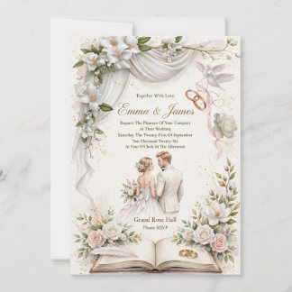 Convite Elegante Magnólia Branca em Aquarela & Rosas Rosa