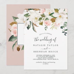 Convite Elegante Magnolia Branco e Blush O Casamento de