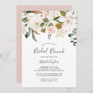 Convite Elegante Magnolia   Brunch Bridal Branca e Blush