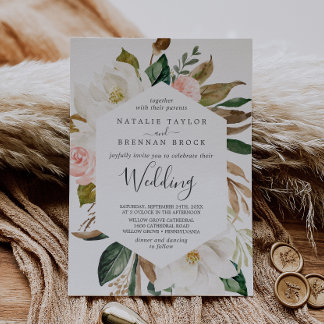 Convite Elegante Magnolia | Casamento branco e blush